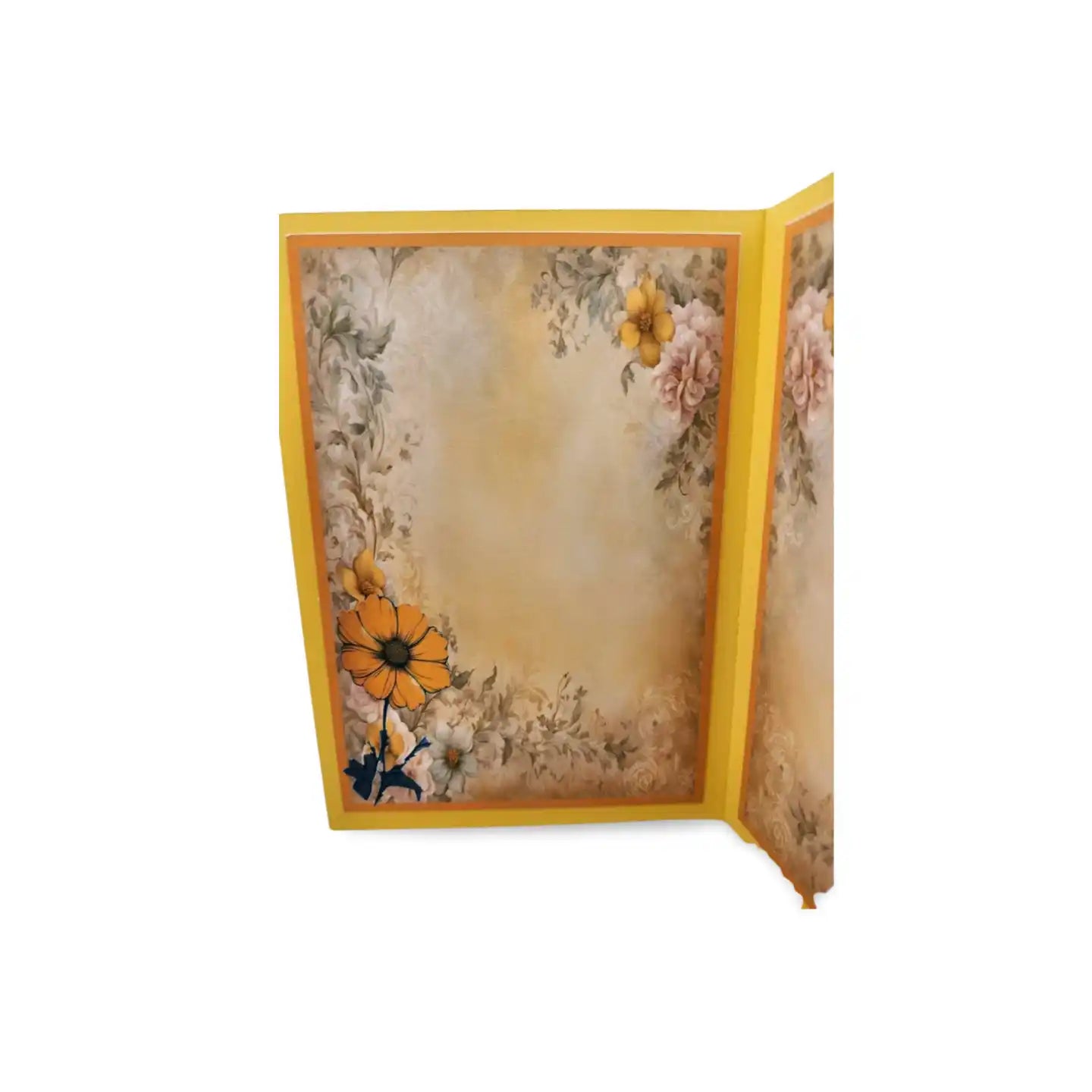 Floral design on a yellow border with a white background