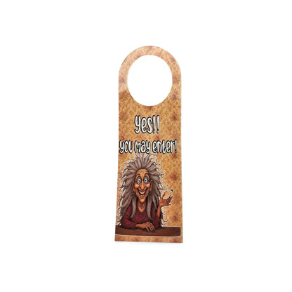 Decorative door hanger with cartoon character and text 'YES! you may enter!' on a white background