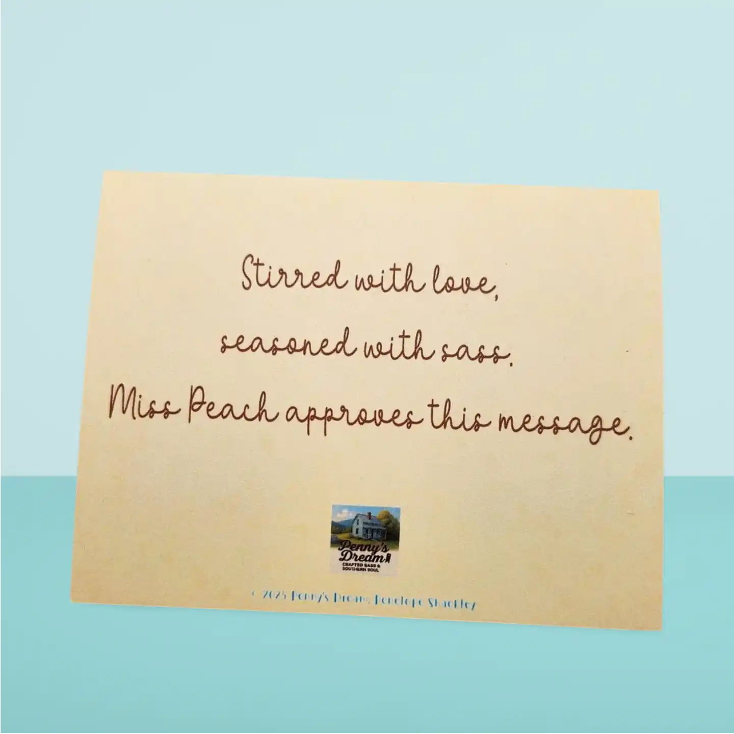 Card with text on a light blue background