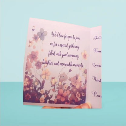 Invitation card with floral design on a light blue background