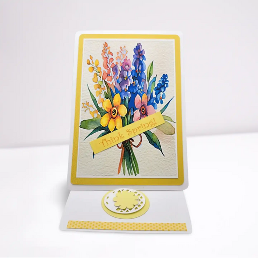 Greeting card with floral design and 'Happy Spring!' text on a white background