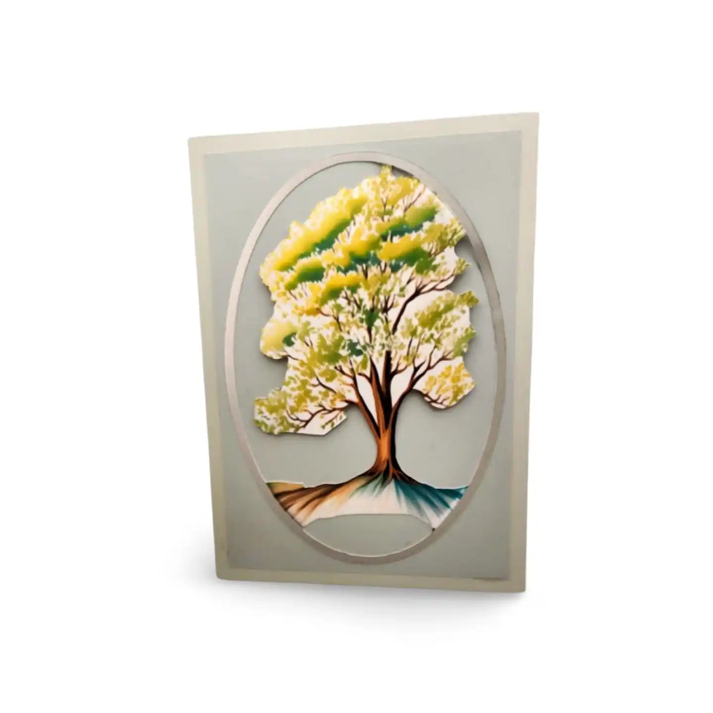 Card with a tree design on a white background