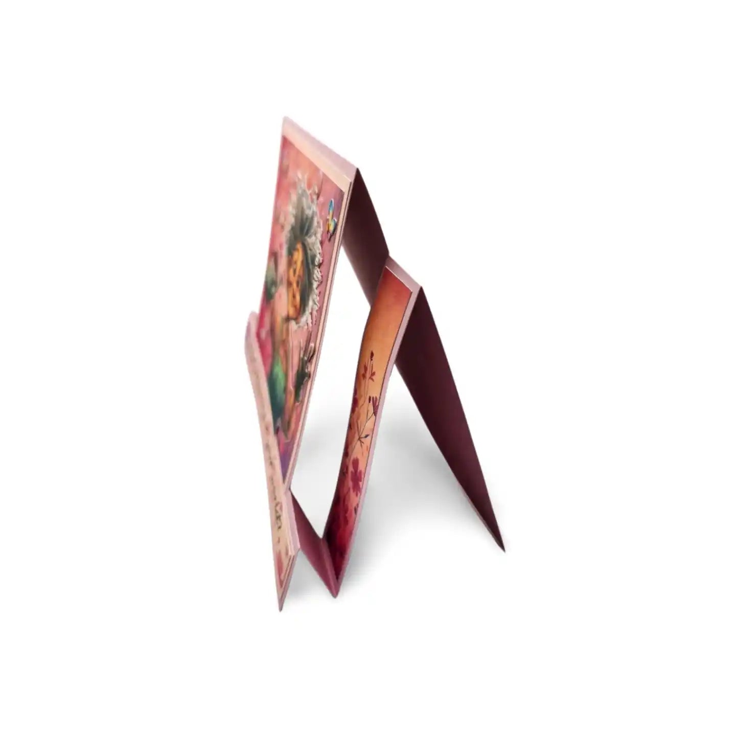 Folded card with floral design on a white background