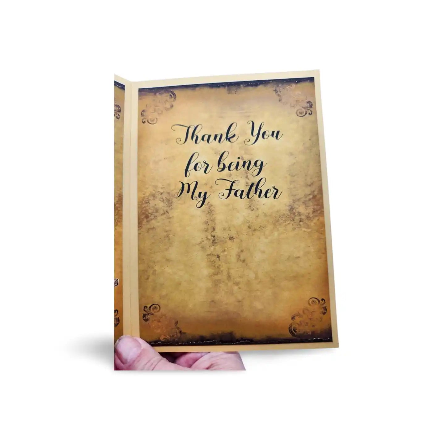 Card with 'Thank You for being My Father' text on a textured background