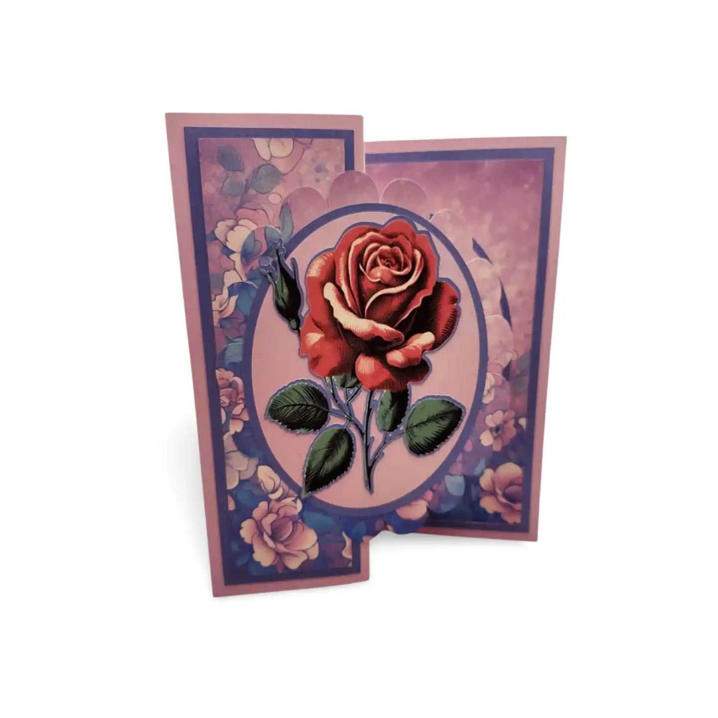 Decorative card with a rose design on a white background
