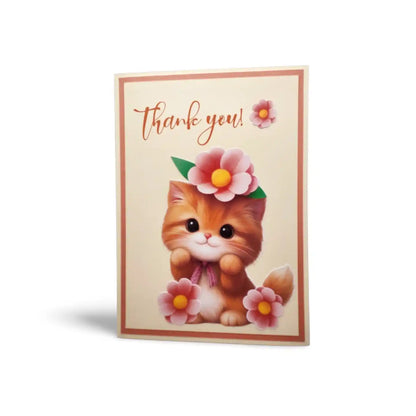Card with a cute cat illustration and 'Thank you!' text on a beige background