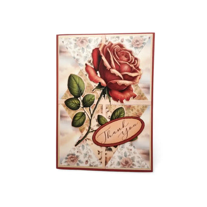 Card with a red rose and 'Thank you' text on a floral background