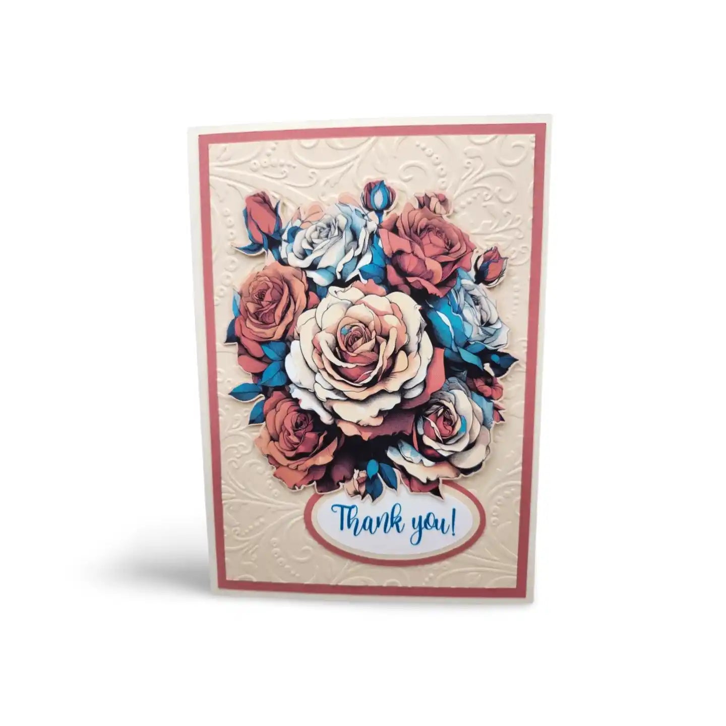 Greeting card with floral design and 'Thank you!' text on a white background