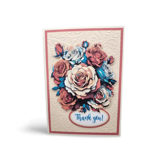 Greeting card with floral design and 'Thank you!' text on a white background