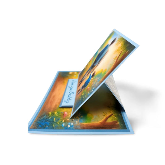 Triangular card with artistic design on a white background