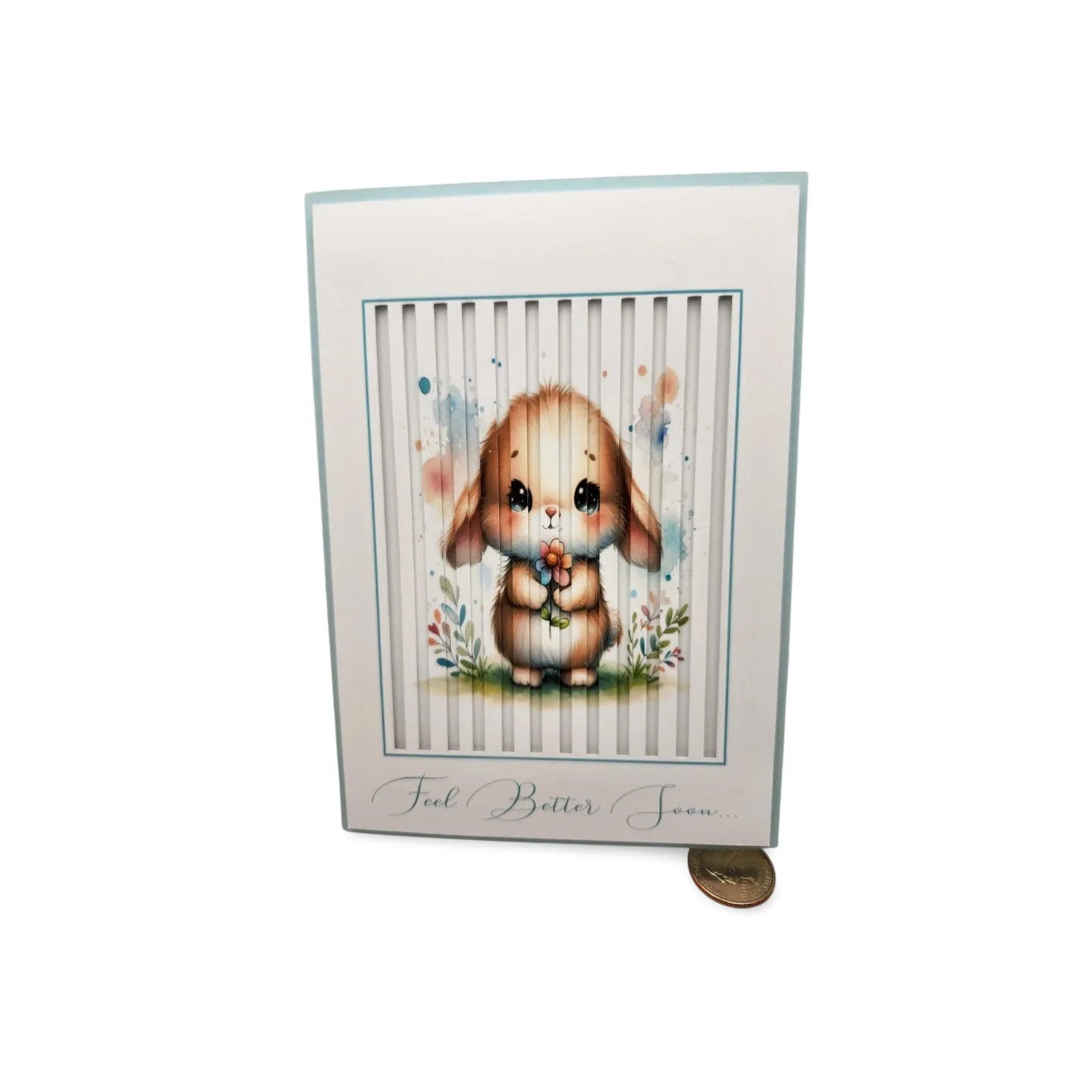 Card with a cute bunny illustration on a white background