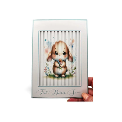Card with a cute bunny illustration and 'Feel Better Soon' text on a white background