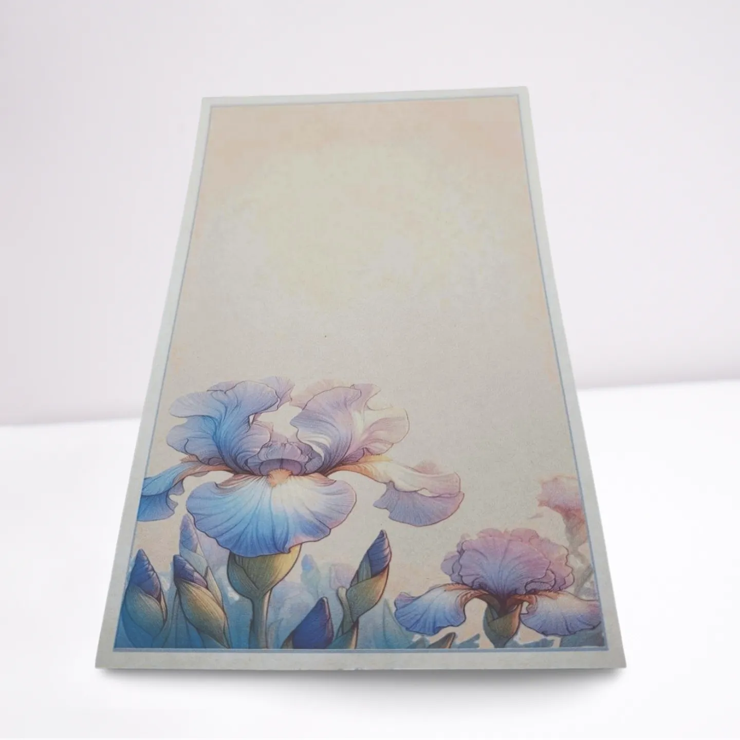 Floral design on a rectangular card with a white background