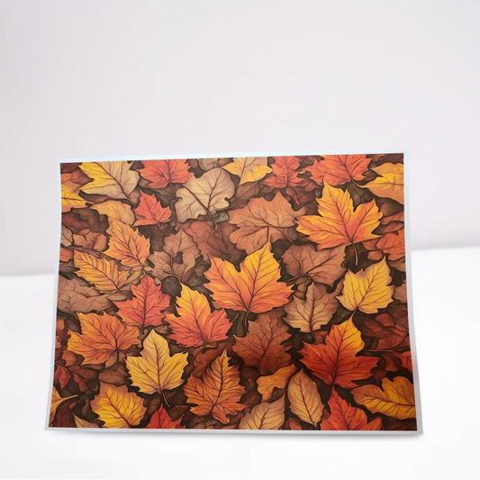 Placemat with autumn leaf pattern on a white background