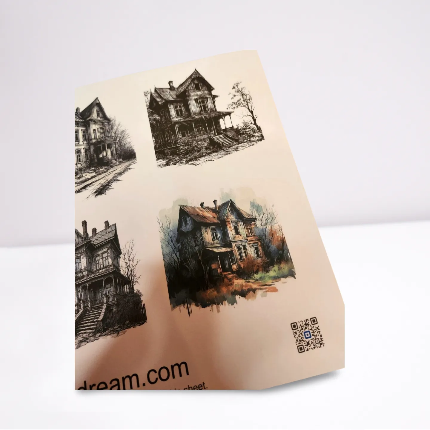 Sticker sheet with illustrations of houses on a white background