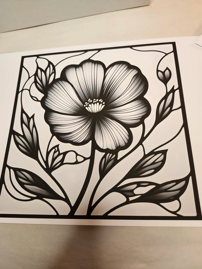 Black floral design on a white background