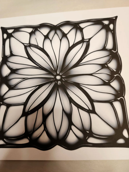 Decorative metal panel with floral cutout design on a white background