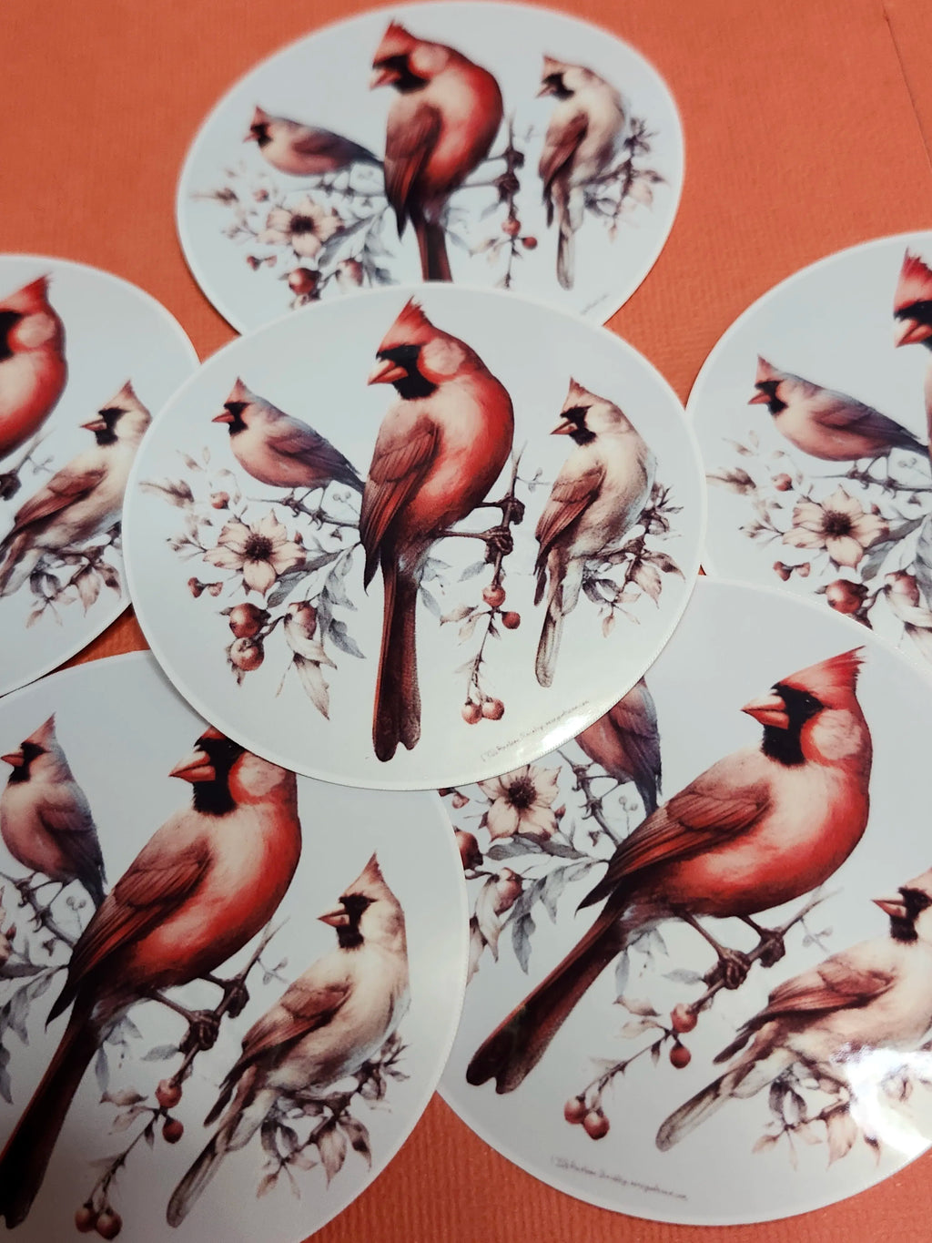 Cardinal bird stickers on a red background