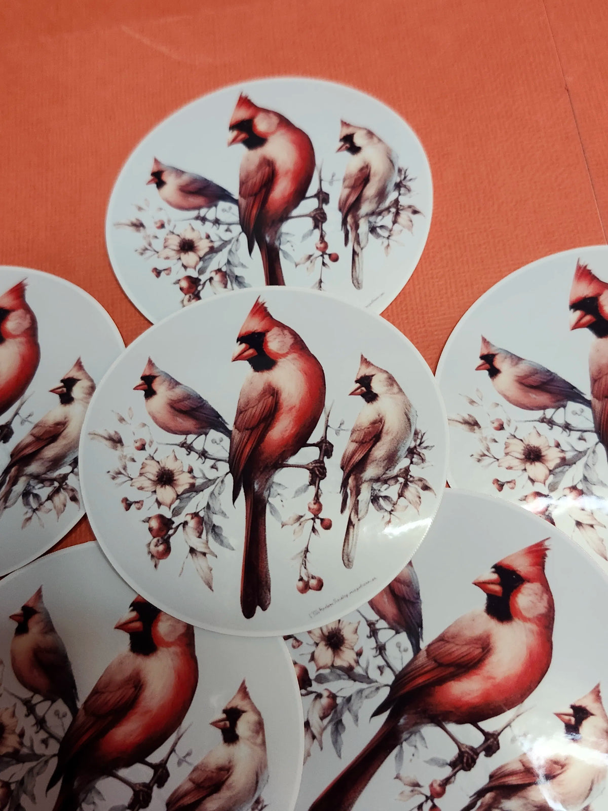 Cardinal bird stickers on a white background