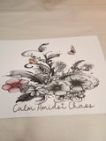 Floral illustration with butterflies and 'Calm Amidst Chaos' text on a white background