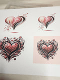 Four stylized heart designs on a white background