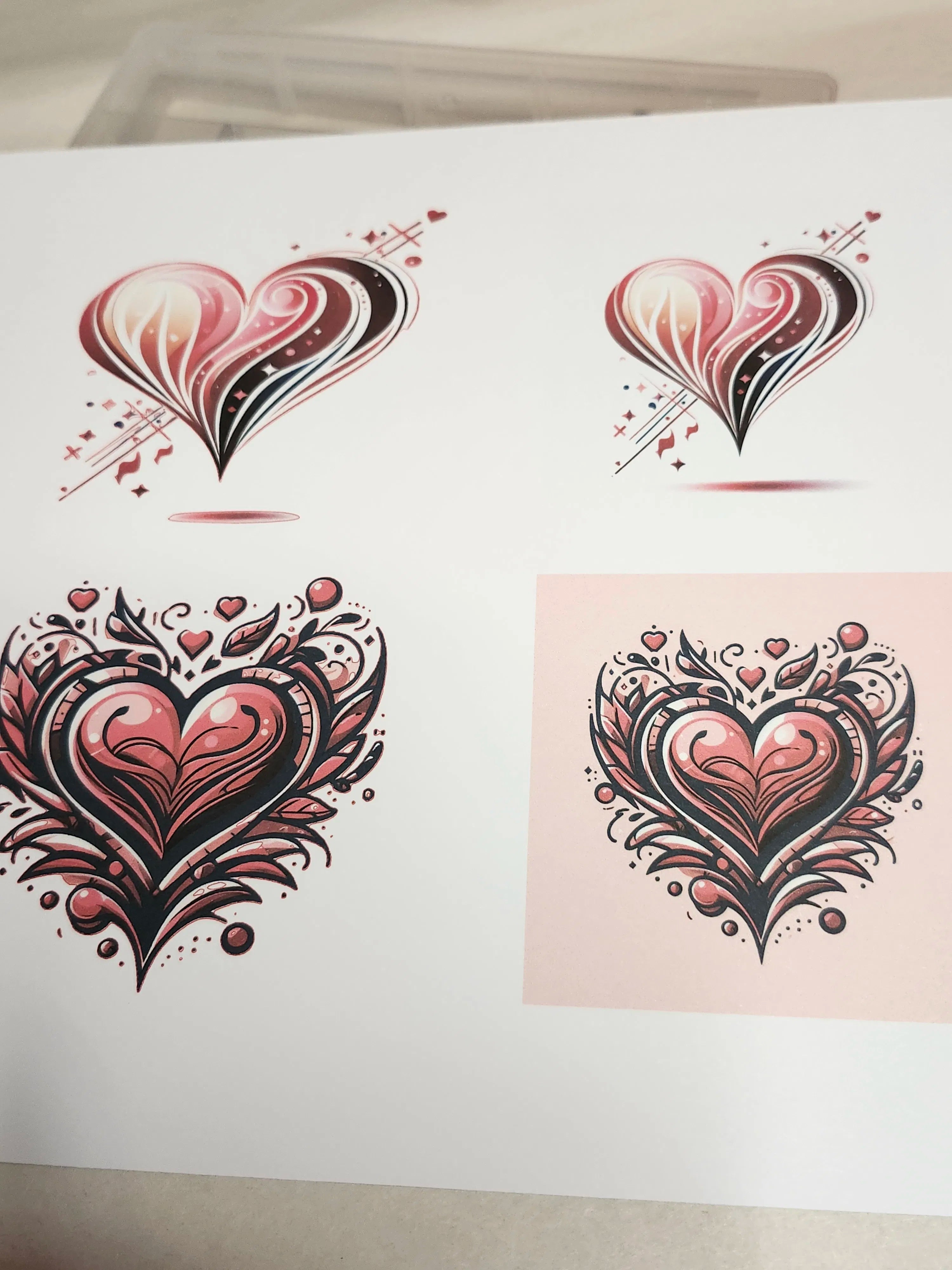 Four stylized heart designs on a white background
