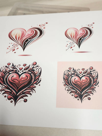 Four stylized heart designs on a white background