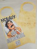 Door hanger with a cartoon character and text on a beige background