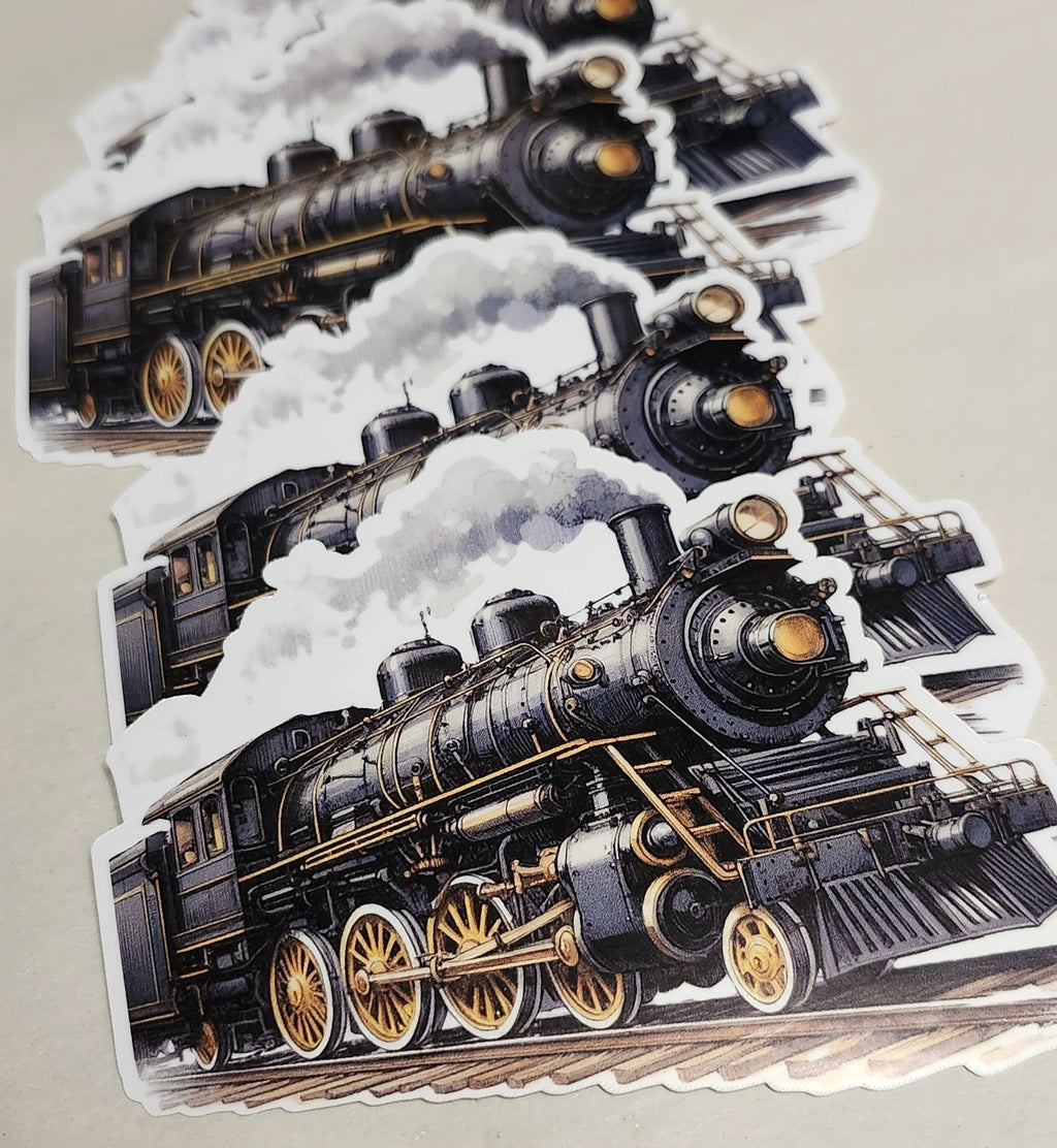 Sticker of a vintage steam locomotive on a plain background