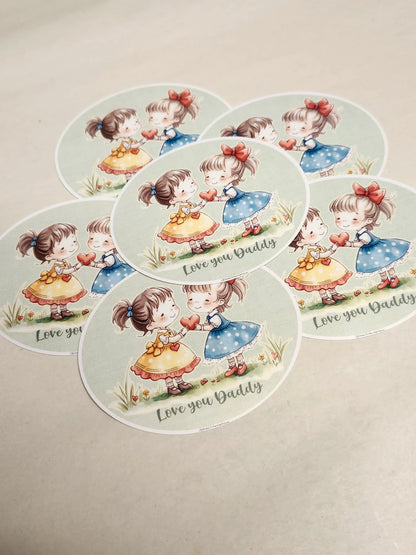 Set of decorative plates with cartoon girl design and 'Love you Daddy' text on a beige background.