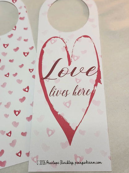 Raining Hearts — Love Lives Here — Door Hanger — Digital Download
