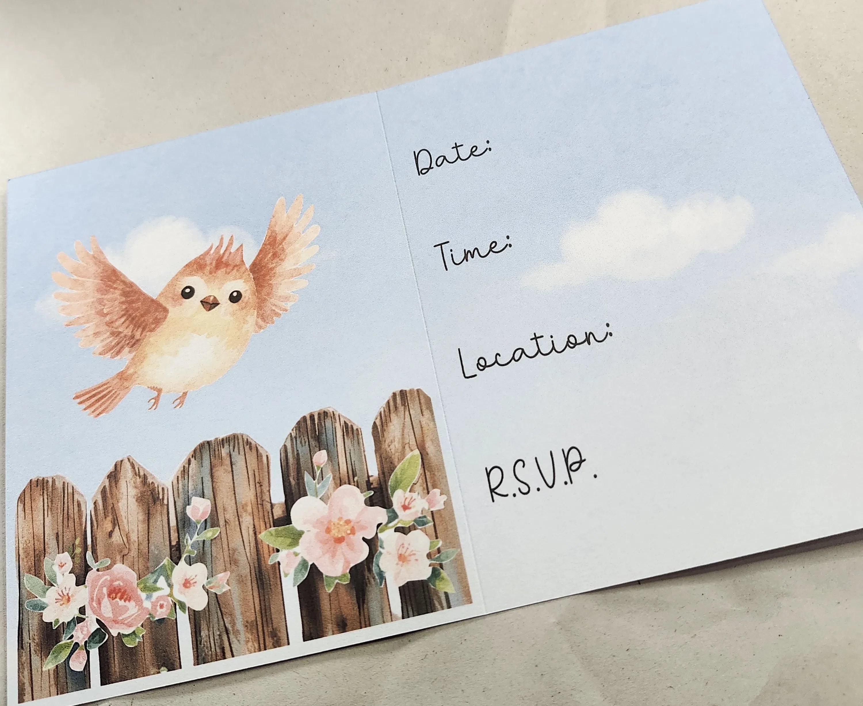 Little Bird Invitation – A2 Card – Digital File (SVG for Silhouette Studio)
