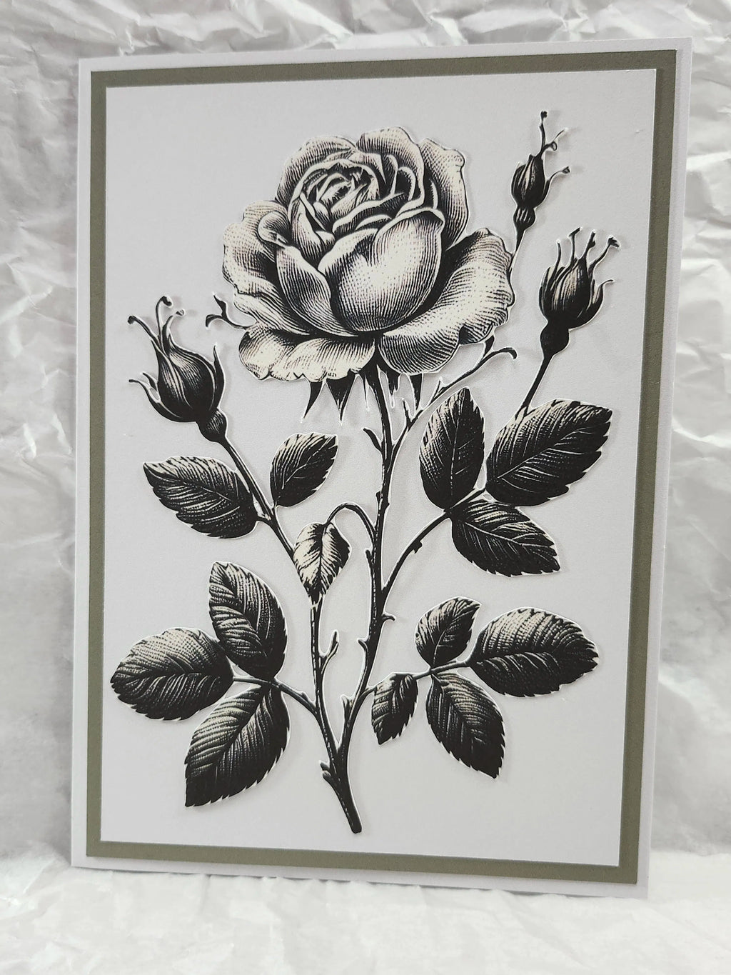 Black and White Rose Greeting Card – 5 × 7 Layered – Silhouette Studio SVG – Digital Download