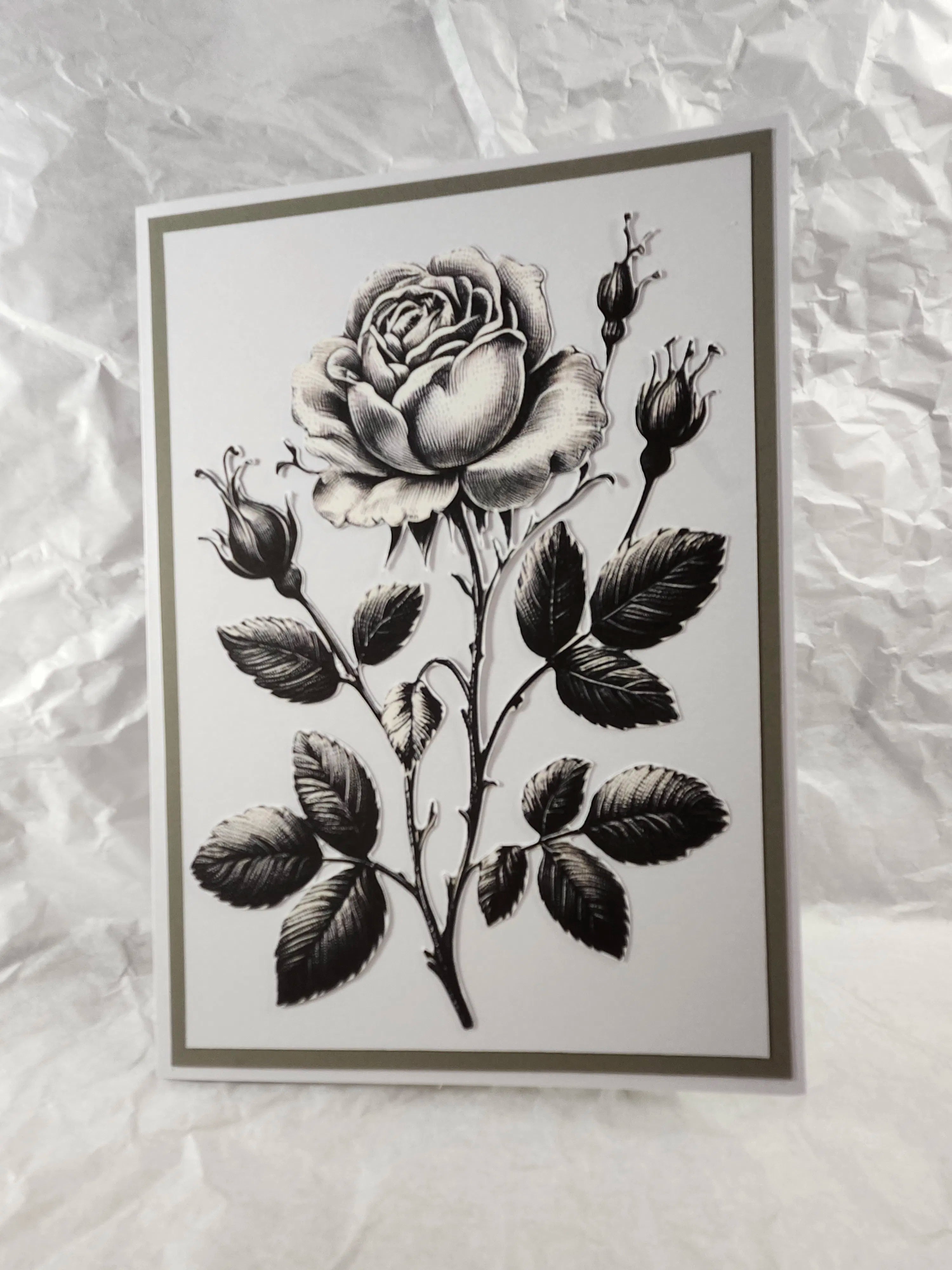 Black and White Rose Greeting Card – 5 × 7 Layered – Silhouette Studio SVG – Digital Download