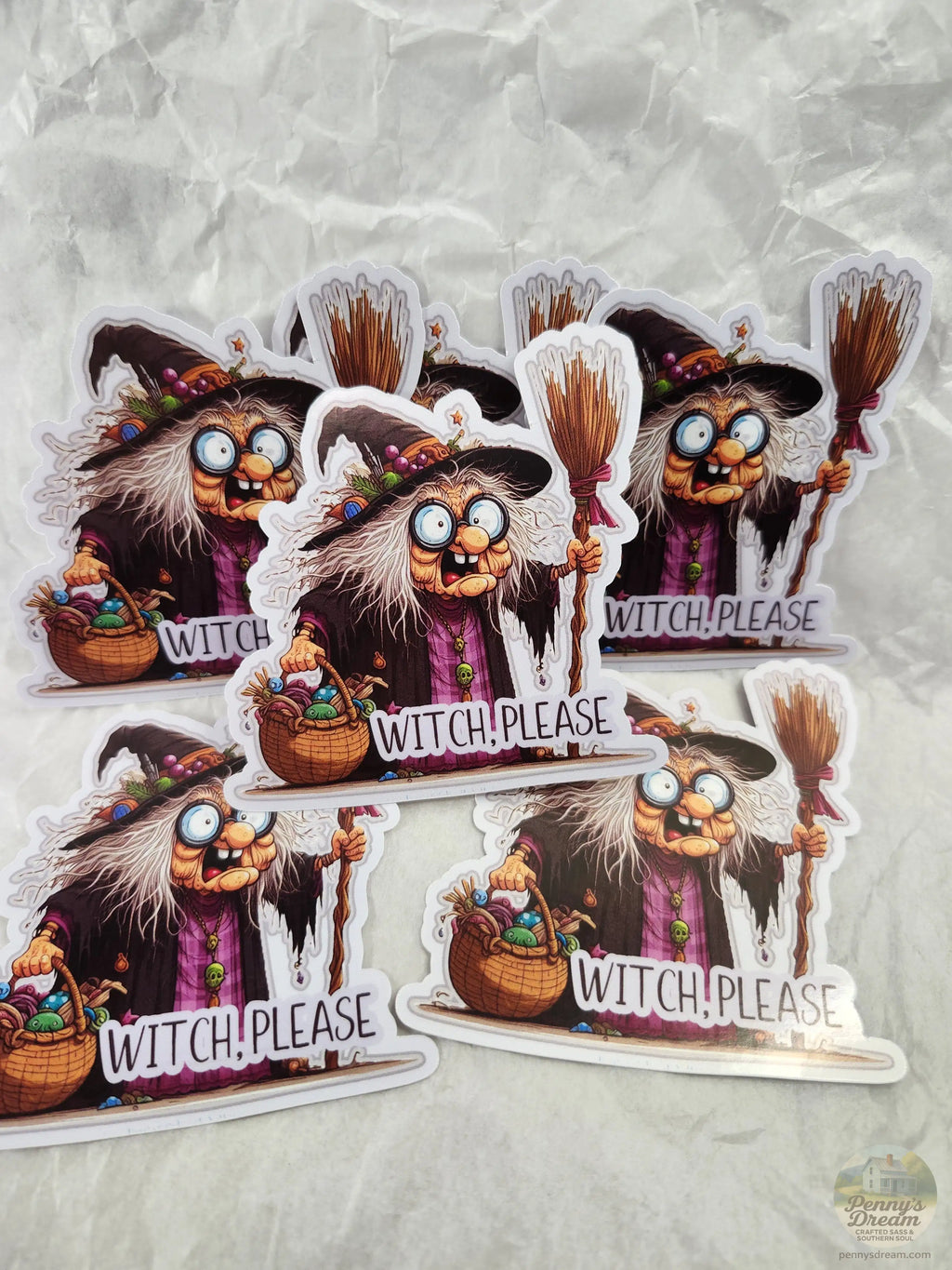 Printable Halloween Sticker Sheet – "Witch, Please" Die-Cut SVG, PNG Digital Download