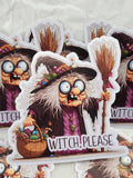 Printable Halloween Sticker Sheet – "Witch, Please" Die-Cut SVG, PNG Digital Download