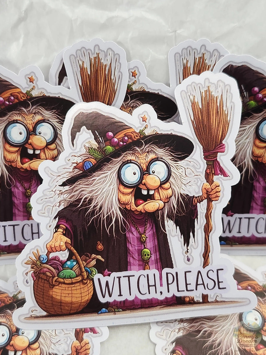 Printable Halloween Sticker Sheet – "Witch, Please" Die-Cut SVG, PNG Digital Download