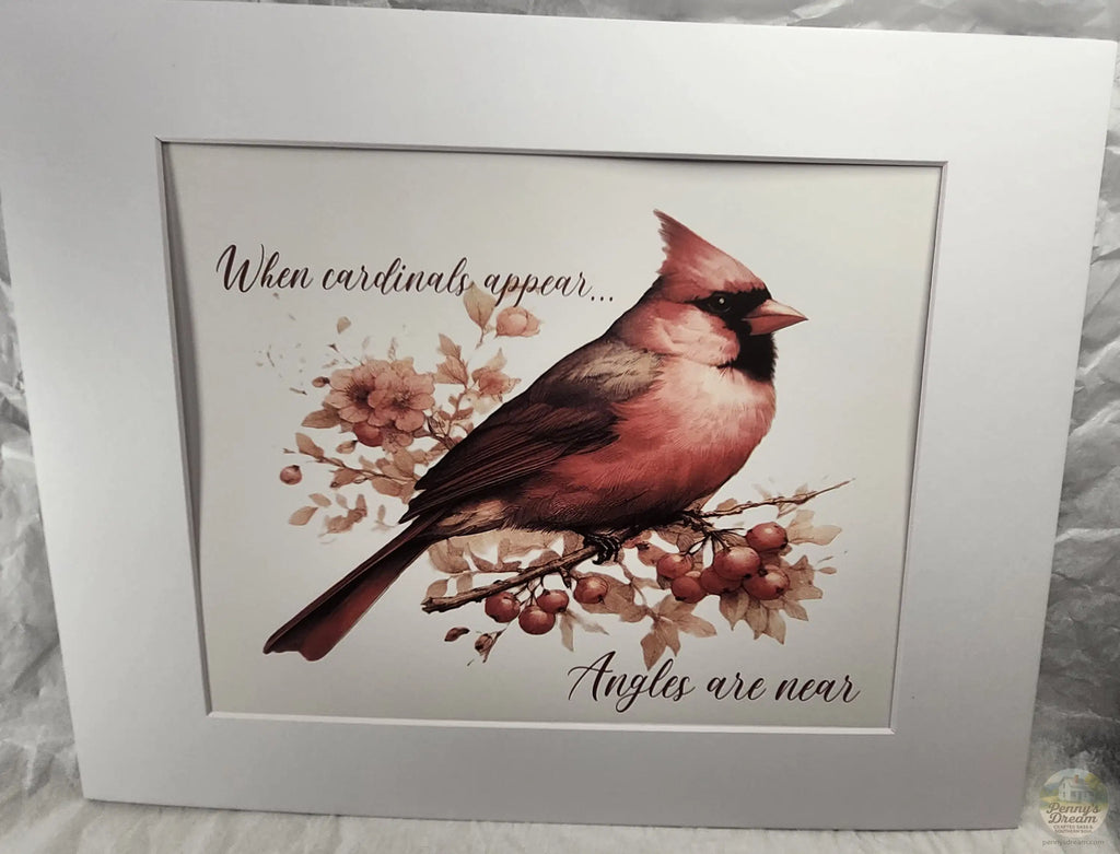 When Cardinals Appear Angels Are Near Printable Sign, Red Cardinal Wall Art, Memorial Sympathy Gift, Remembrance Quote Home Decor, 8x10 Mat Print