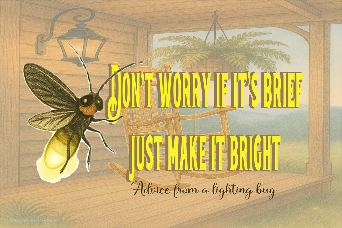 Light bulb in the shape of a bug on a wooden porch with text overlay.