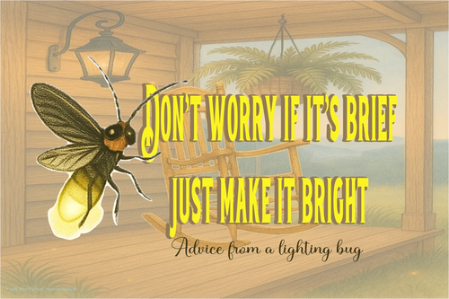 Light bulb in the shape of a bug on a wooden porch with text overlay.