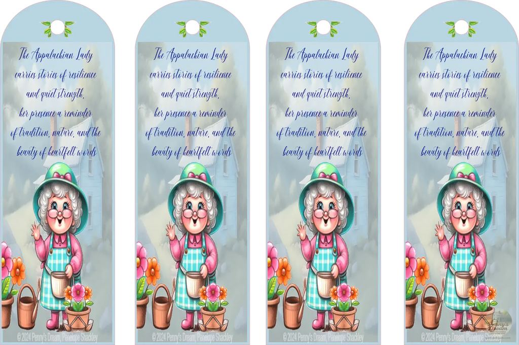 The Appalachian Lady Bookmark Sheet Digital Download, Printable 2x6 Bookmarks SVG PNG, Double Sided Appalachian Folk Art Bookmark Template, Silhouette Studio Cut File