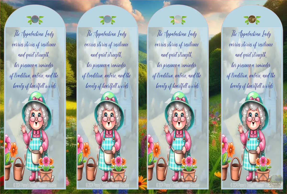 The Appalachian Lady Bookmark Sheet Digital Download, Printable 2x6 Bookmarks SVG PNG, Double Sided Appalachian Folk Art Bookmark Template, Silhouette Studio Cut File
