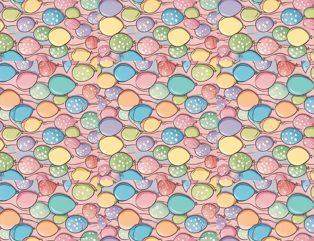 Pattern of colorful balloons on a pink background