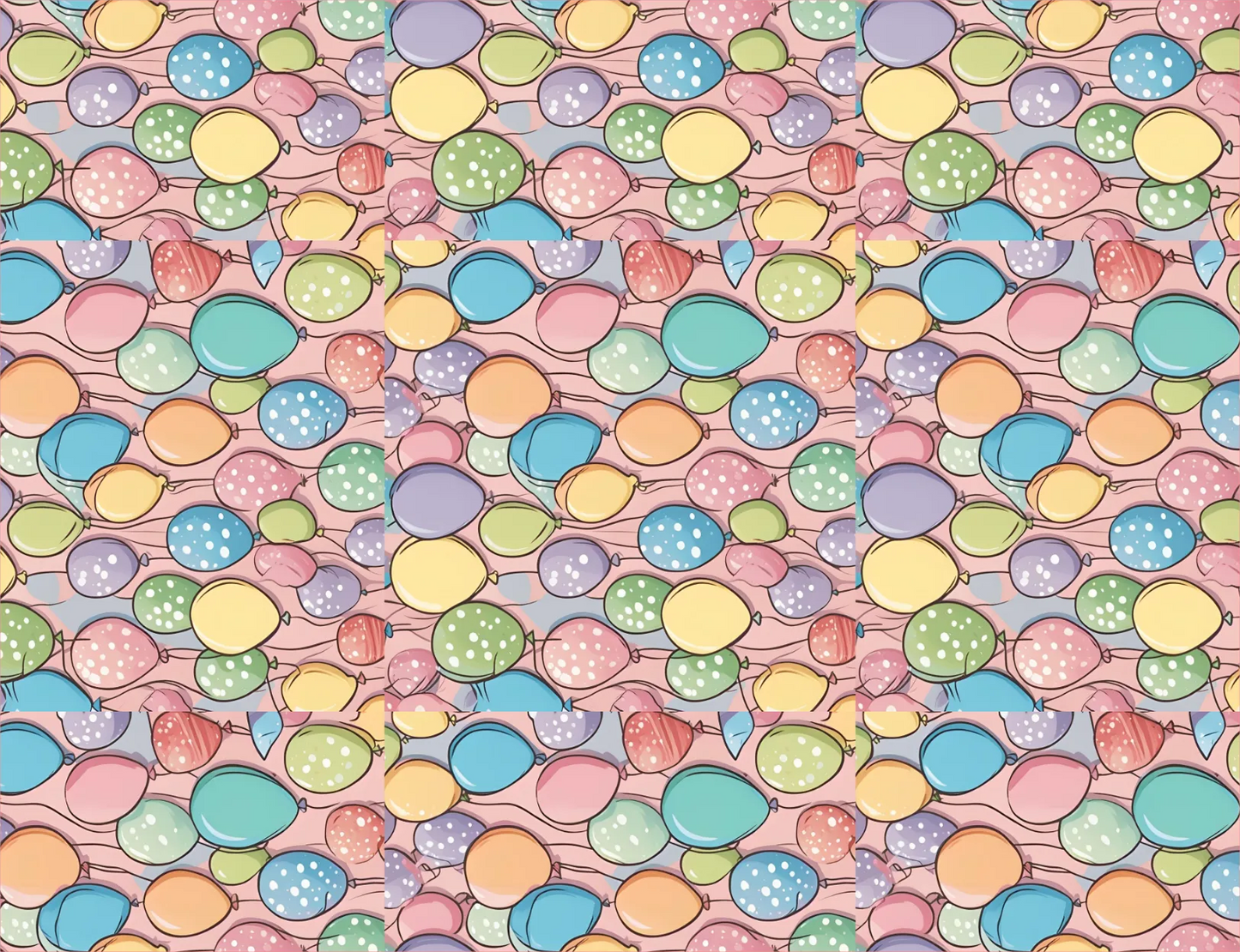 Pattern of colorful balloons on a pink background