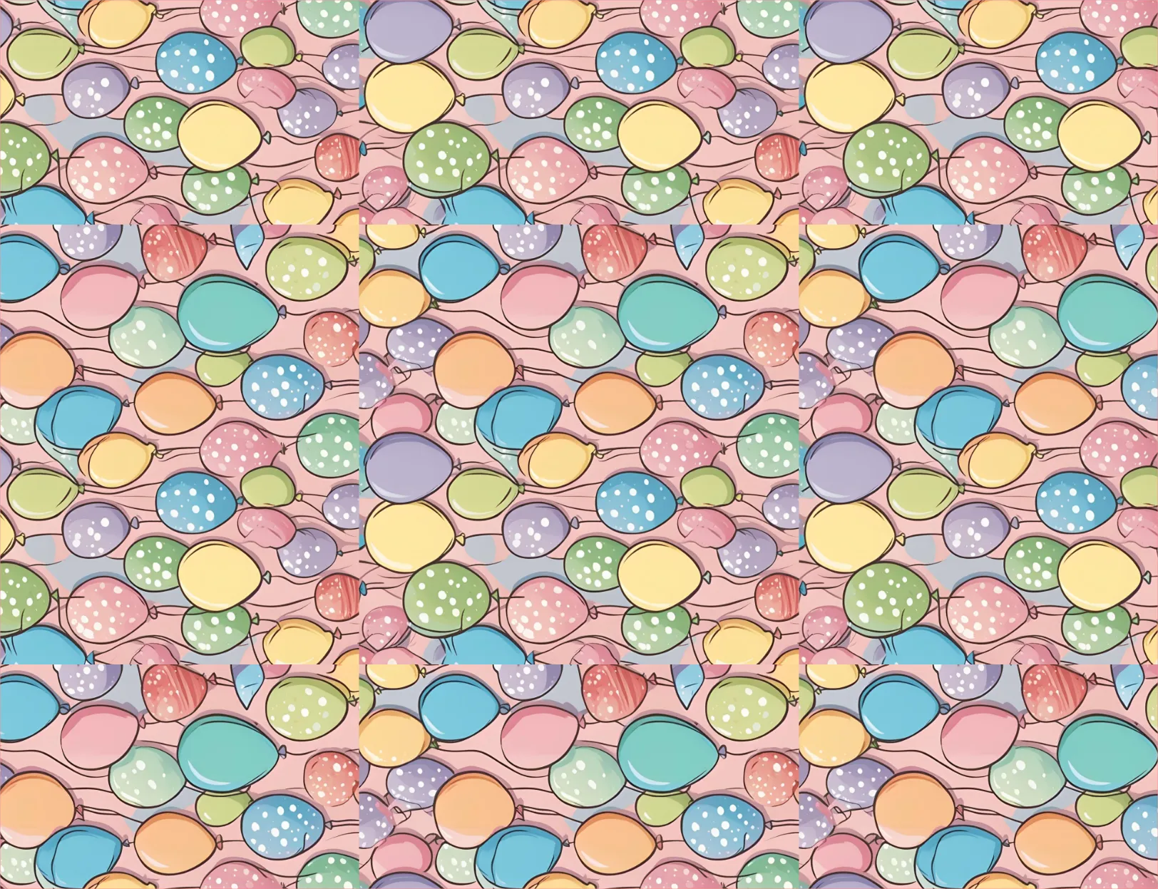 Pattern of colorful balloons on a pink background