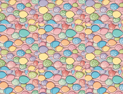 Pattern of colorful balloons on a pink background