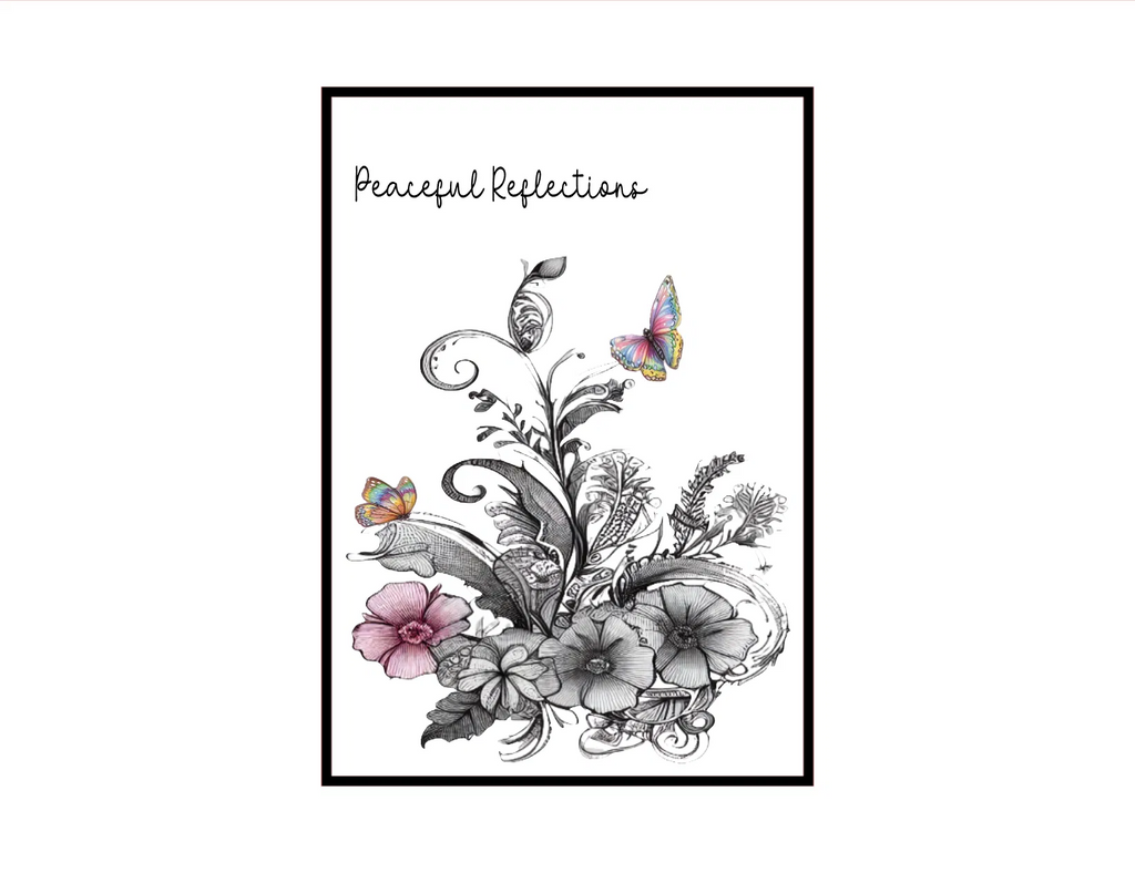Framed artwork with floral design and butterflies on a white background
