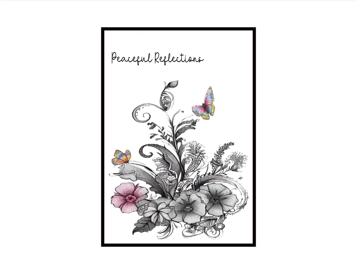 Framed artwork with floral design and butterflies on a white background