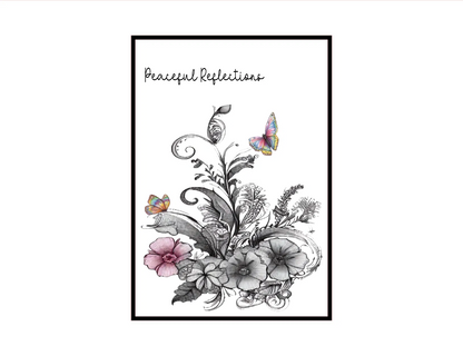 Framed artwork with floral design and butterflies on a white background
