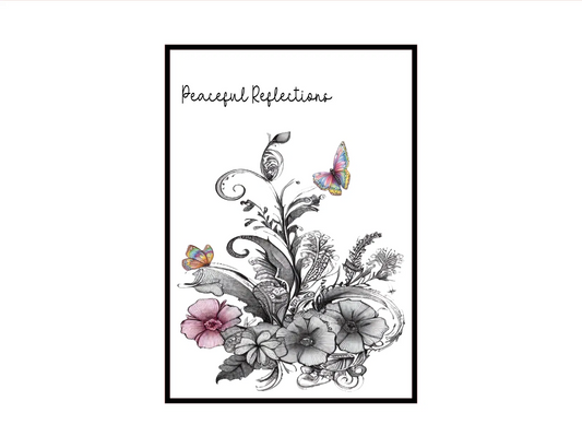 Framed artwork with floral design and butterflies on a white background